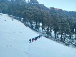 Dayara Bugyal trek route in peak winter