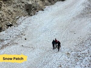 Snow patch crossing in Pindari Glacier trek