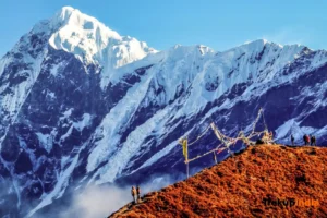 Snowy mount with endless blue skies