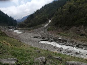 Winding river through moraine.