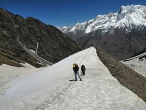 Ascending the narrow ridge.