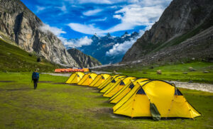 Camp under jagged peaks